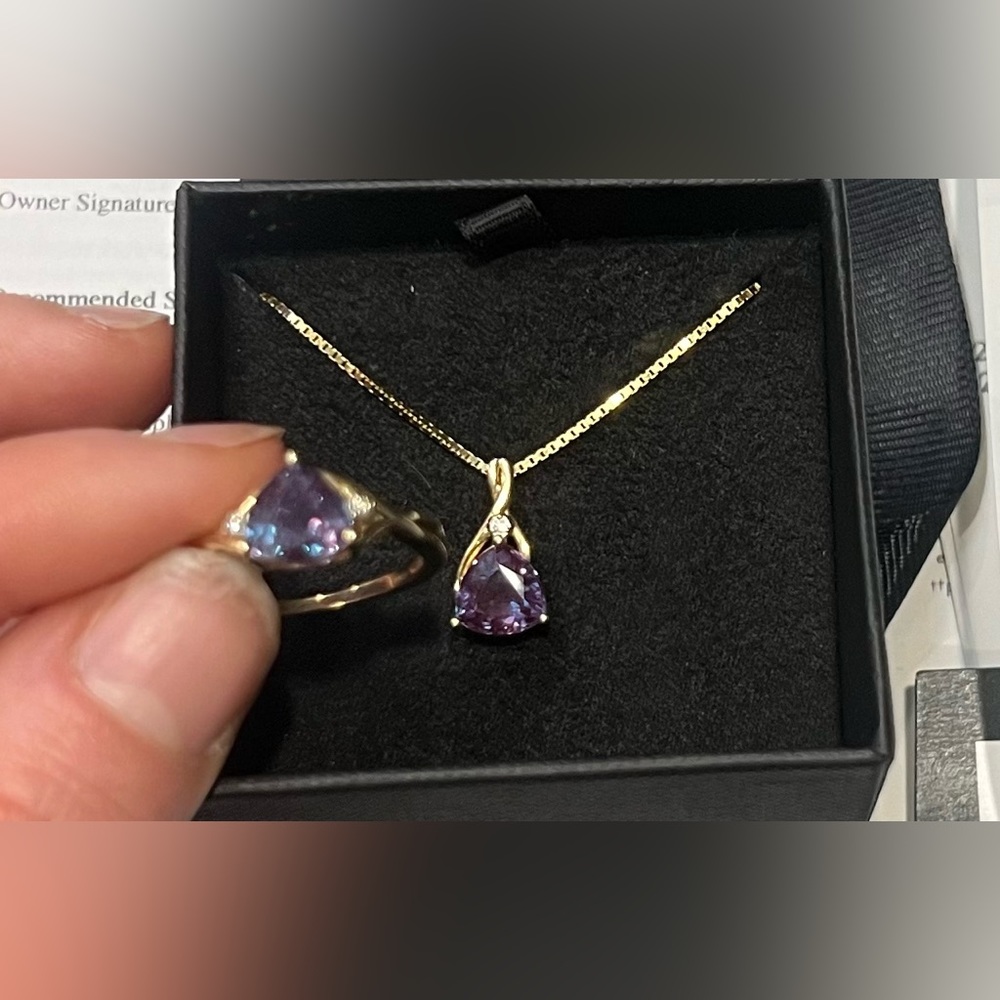 Alexandrite necklace and ring set with lifetime care plan
